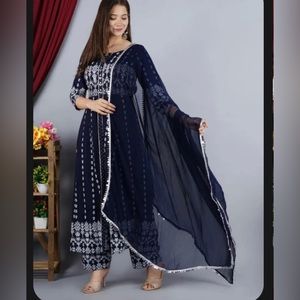 Anarkali Kurti Pant Shiffon Dupatta  Rayon Women Wear